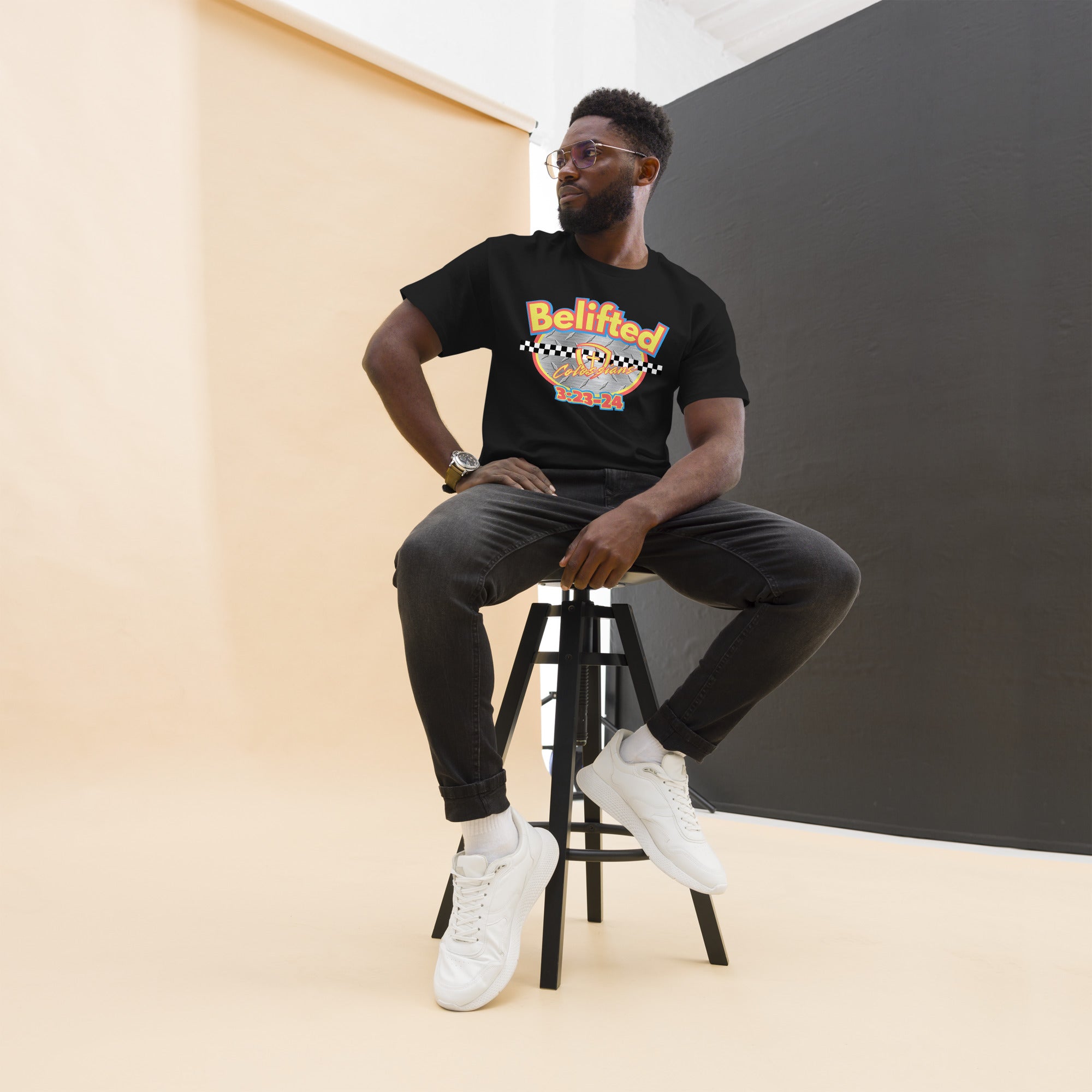 unisex christian shirt lifestyle model wearing belifted